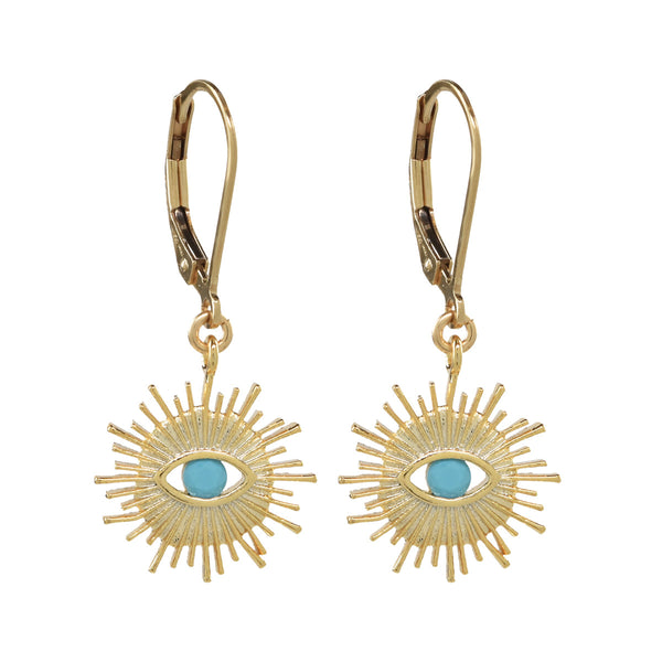 Leverback Stone Eye Earrings - Blue - Earrings - Ofina
