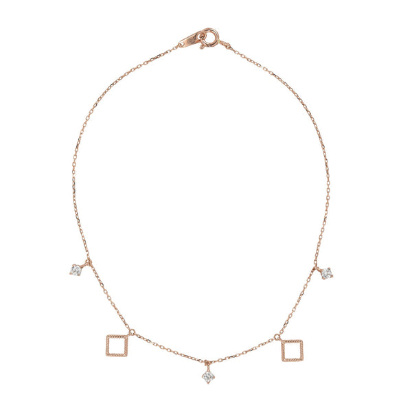 14k Solid Gold CZ & Twisted Diamond Shape Bracelet / Anklet - Rose Gold / Bracelet - Bracelets - Ofina