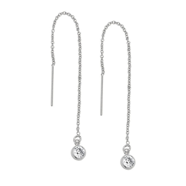 Bezel Stone Ear Threaders (more stones) - 4mm Cubic Zirconia / Silver - Earrings - Ofina
