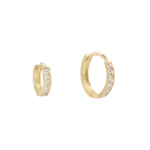 10k Solid Gold Channel CZ Huggie - - Earrings - Ofina