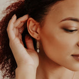 Oval Link Pearl Disc Drop Earrings - - Earrings - Ofina