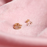 10k Solid Gold Pave CZ Huggies - - Earrings - Ofina