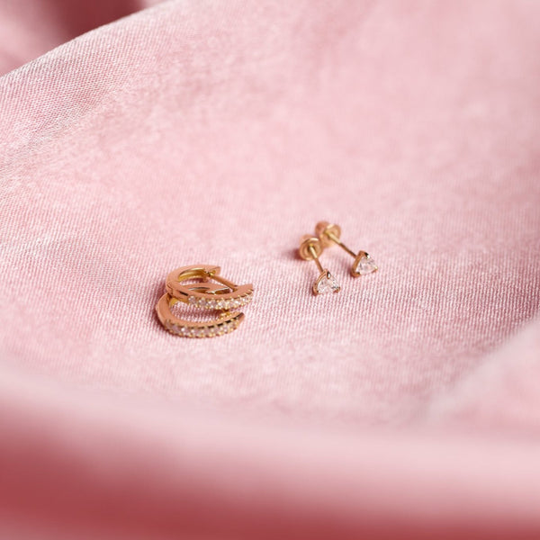 10k Solid Gold Pave CZ Huggies - - Earrings - Ofina