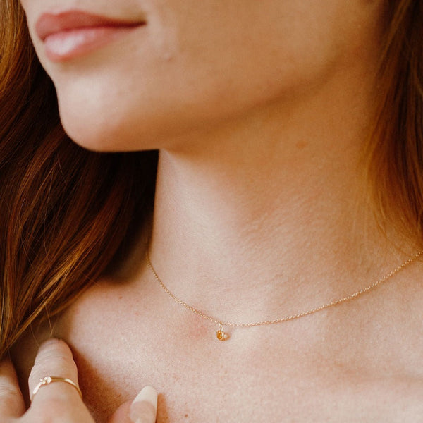 14k Solid Gold Tiny Round Bezel Gem Necklace - - Necklaces - Ofina