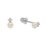 10k Solid Gold CZ / Pearl Studs - White Gold - Earrings - Ofina
