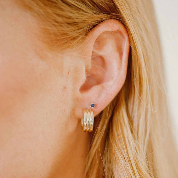 14k Solid Gold Blue Diamond Studs - - Earrings - Ofina