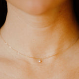 14k Solid Gold Tiny Round Bezel Gem Necklace - - Necklaces - Ofina