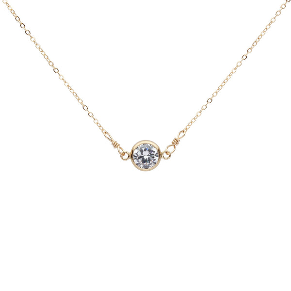 6mm Round CZ Bezel Link Necklace - Gold / 13" - Necklaces - Ofina