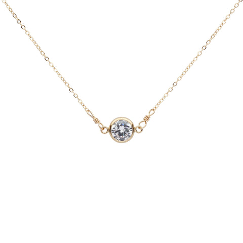6mm Round CZ Bezel Link Necklace - Gold / 13" - Necklaces - Ofina