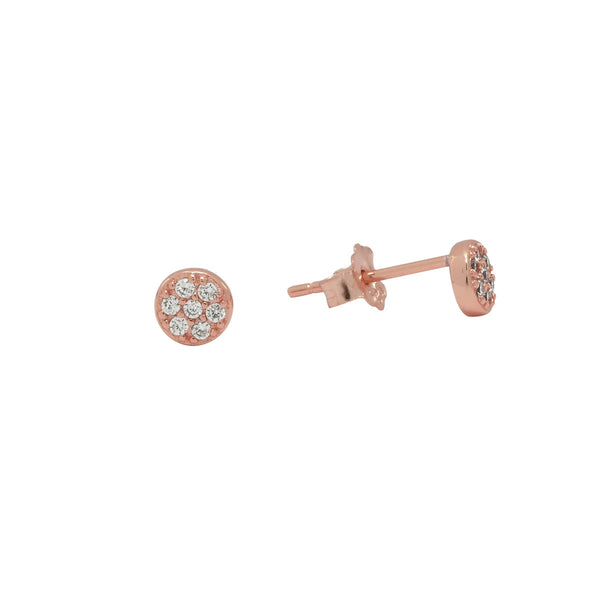 Tiny CZ Circle Pave Studs - Rose Gold / No Bezel - Earrings - Ofina