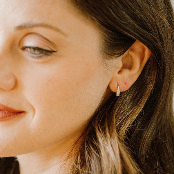 SALE - 10k Solid Gold CZ Elongated Nugget Studs - - Earrings - Ofina