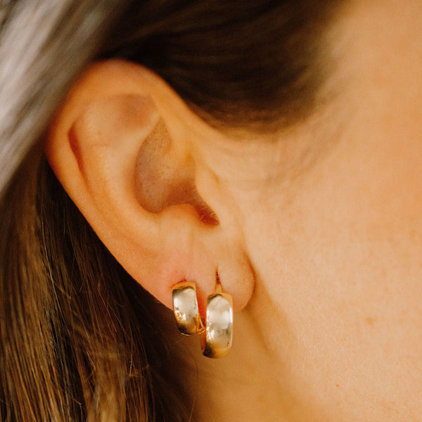 10k Solid Gold Chunky Huggies - - Earrings - Ofina