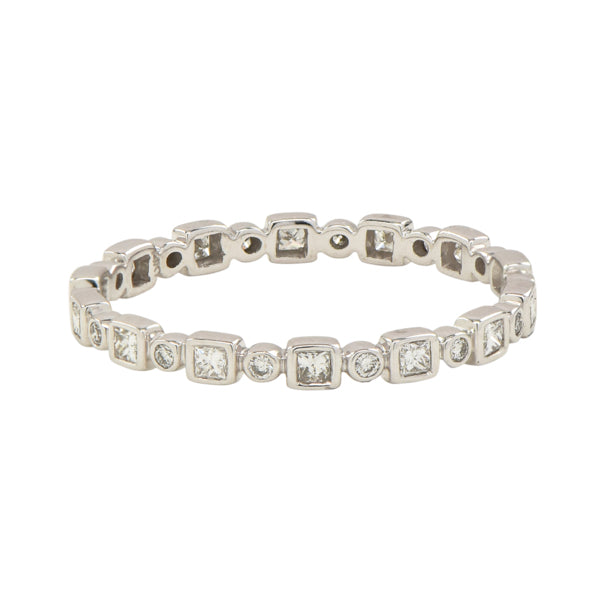 Square and Circle Alternating Diamond Band Ring - White Gold / 5 - Rings - Ofina