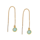 Bezel Stone Ear Threaders (more stones) - Seafoam Chalcedony / Gold - Earrings - Ofina