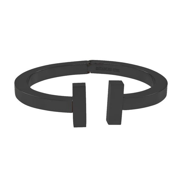 Open Thick Double Bar Cuff - Gunmetal - Bracelets - Ofina
