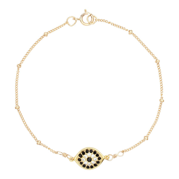 CZ Black Evil Eye Bracelet - Gold - Bracelets - Ofina