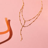Double Layer Ball Chain Y-Necklace - - Necklaces - Ofina