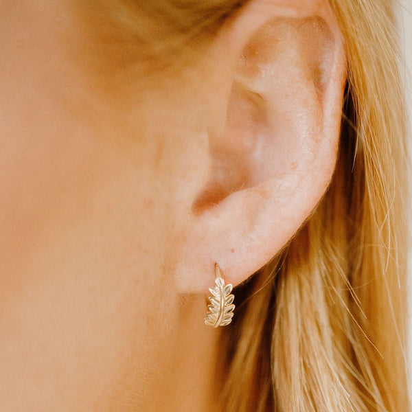 10k Solid Gold Leaves Huggies - - Earrings - Ofina