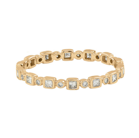 Square and Circle Alternating Diamond Band Ring - Yellow Gold / 5 - Rings - Ofina