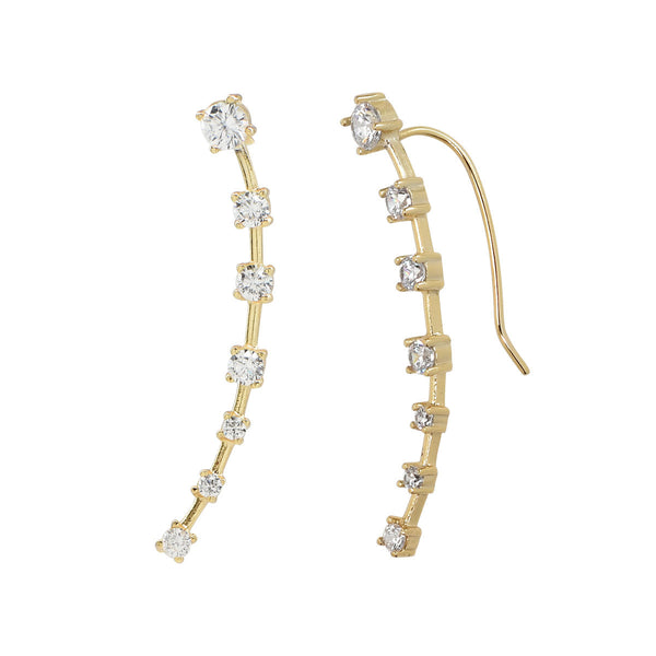SALE - Curved Graduated CZ Crawler - Large / Gold / Right - Earrings - Ofina