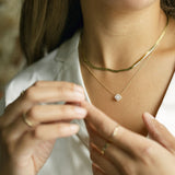 14k Solid Gold CZ Princess Cut Halo Necklace - - Necklaces - Ofina