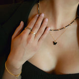 Black Onyx & Beaded Nugget Necklace - - Necklaces - Ofina