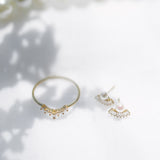 10k Solid Gold CZ Baguette Fan & Pearl Studs - - Earrings - Ofina