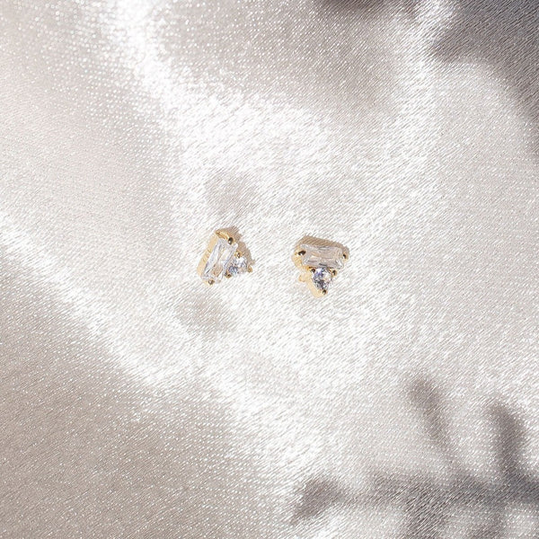 CZ Round & Baguette Combo Studs - - Earrings - Ofina