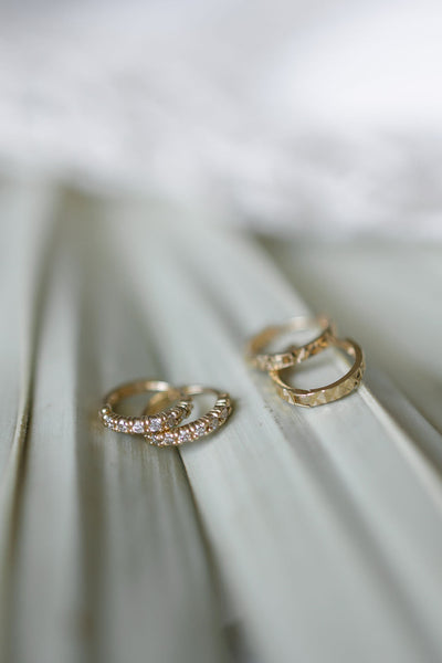 14k Solid Gold Pave Diamond Huggies - - Earrings - Ofina