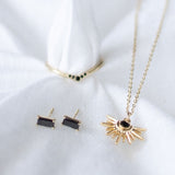 10k Black CZ Emerald Studs - - Earrings - Ofina