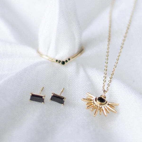 Black CZ Starburst Necklace - - Necklaces - Ofina