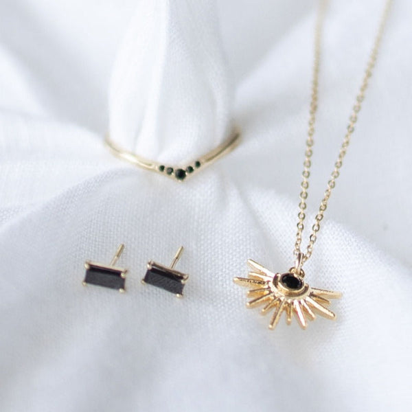 10k Solid Gold Black Multi CZ Chevron Ring - - Rings - Ofina