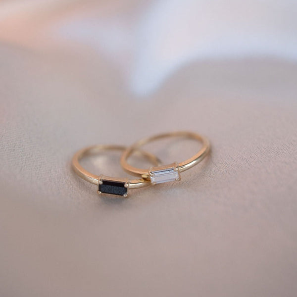 10k Solid Gold Black Horizontal Baguette Ring - - Rings - Ofina