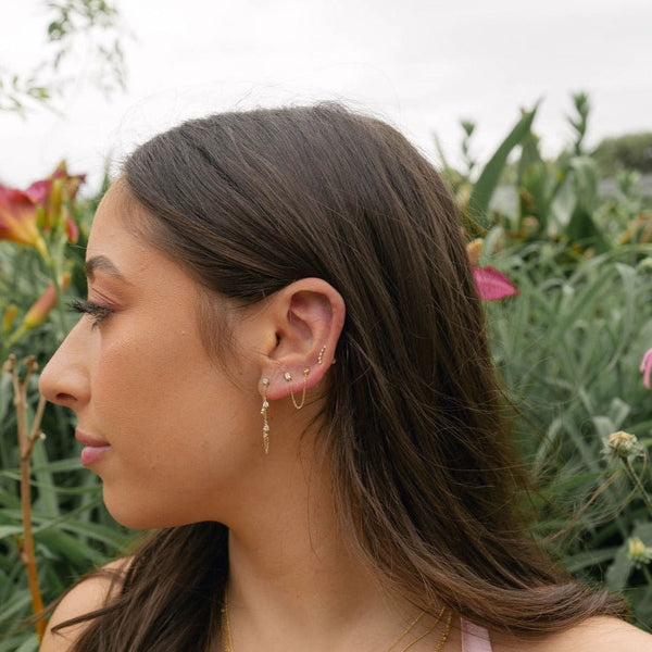 14k Solid Gold Multi-CZ Drop Studs - - Earrings - Ofina