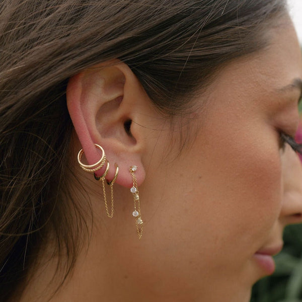 14k Solid Gold Multi-CZ Drop Studs - - Earrings - Ofina
