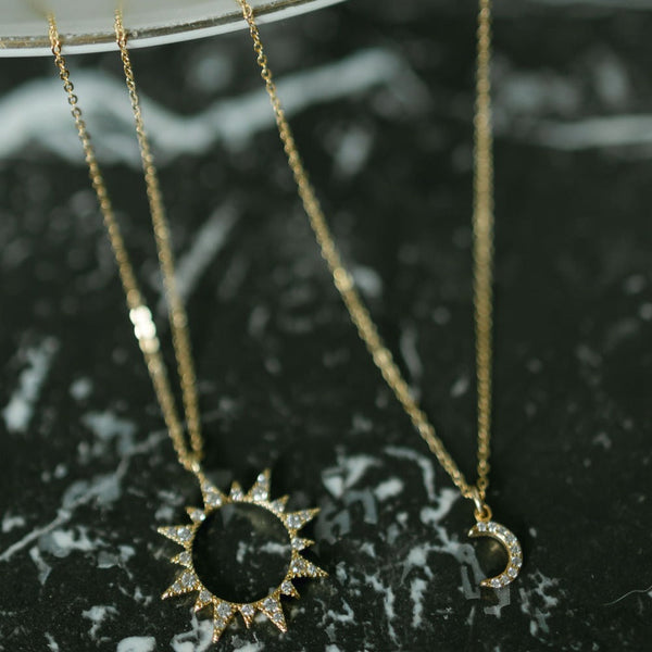CZ Tiny Half Moon Necklace - - Necklaces - Ofina