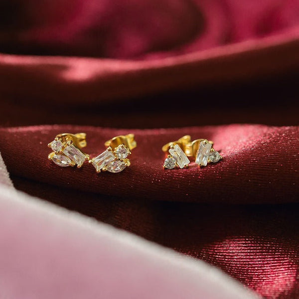 CZ Round & Baguette Combo Studs - - Earrings - Ofina