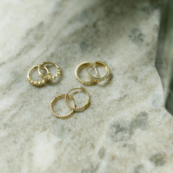 10k Solid Gold Prong CZ Huggie - - Earrings - Ofina