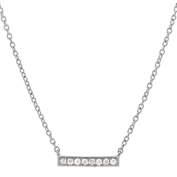Diamonds Tiny Bar Necklace - White Gold - Necklaces - Ofina