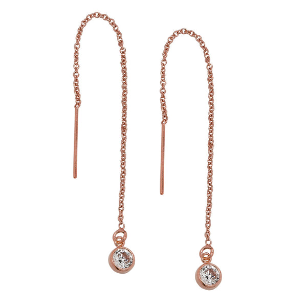 Bezel Stone Ear Threaders (more stones) - 4mm Cubic Zirconia / Rose Gold - Earrings - Ofina