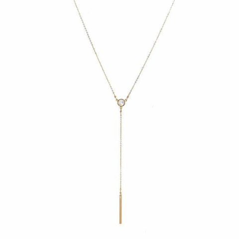 CZ Y-Drop Bar Necklace - Gold - Necklaces - Ofina