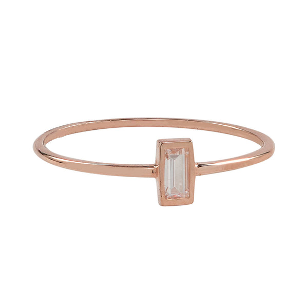 10k Solid Gold Vertical CZ Baguette Ring - Rose Gold / 5 - Rings - Ofina