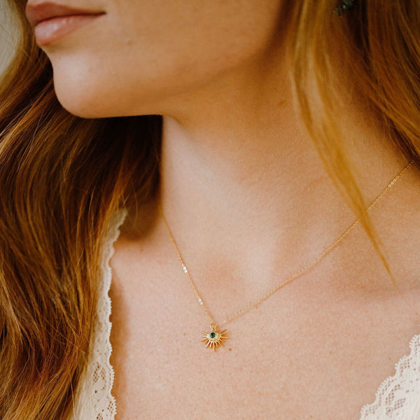 Green CZ Starburst Necklace - - Necklaces - Ofina