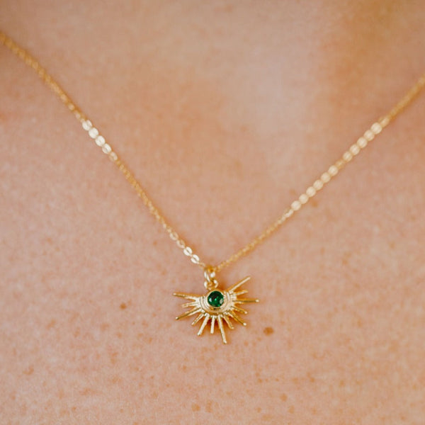Green CZ Starburst Necklace - - Necklaces - Ofina