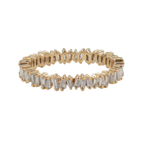 Uneven Baguette Eternity Diamond Band Ring - Yellow Gold / 5 - Rings - Ofina