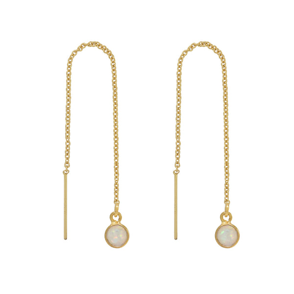 Bezel Stone Ear Threaders (more stones) - Opal- Circle / Gold - Earrings - Ofina