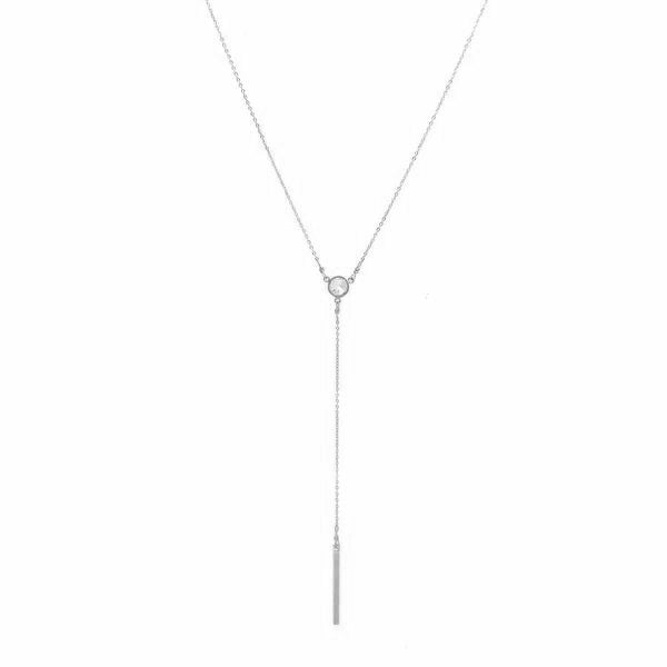 CZ Y-Drop Bar Necklace - Silver - Necklaces - Ofina