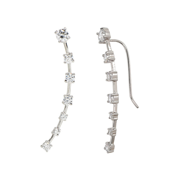 SALE - Curved Graduated CZ Crawler - Large / Silver / Right - Earrings - Ofina