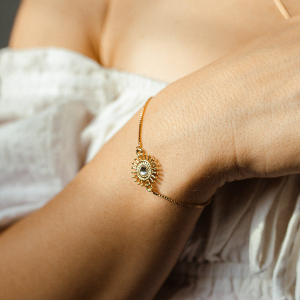 Clear CZ Adjustable Sunflower Bracelet - - Bracelets - Ofina
