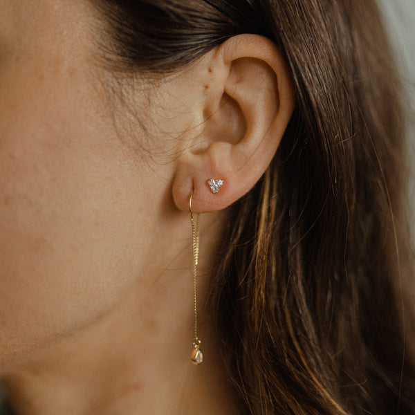 CZ Tiny Teardrop Hook Ear Threader - - Earrings - Ofina